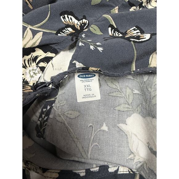 Old Navy Women’s Plus Size XXL Shift Dress Gray Floral 3/4 Ruffle Sleeve Cottage - Picture 6 of 6